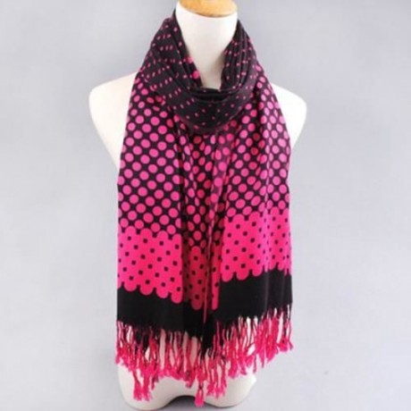 CHARMING MIXED POLKA DOT PRINT GRADIENT COLOR TASSELS SCARF FOR WOMEN (COLOR ASSORTED)