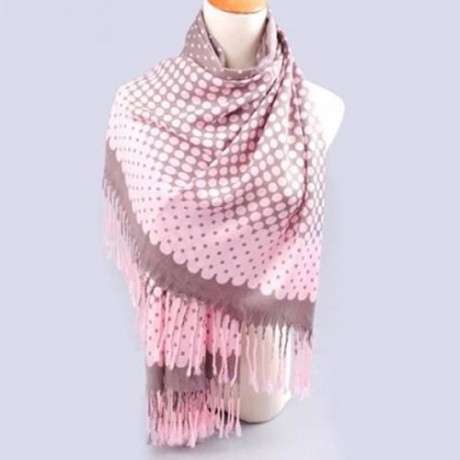 CHARMING MIXED POLKA DOT PRINT GRADIENT COLOR TASSELS SCARF FOR WOMEN (COLOR ASSORTED)