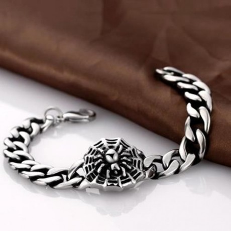 316L STAINLESS STEEL BRACELET FOR MEN SPIDER PATTERN H018  (SILVER)