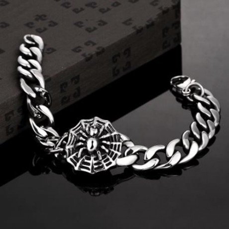 316L STAINLESS STEEL BRACELET FOR MEN SPIDER PATTERN H018  (SILVER)