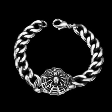 316L STAINLESS STEEL BRACELET FOR MEN SPIDER PATTERN H018  (SILVER)