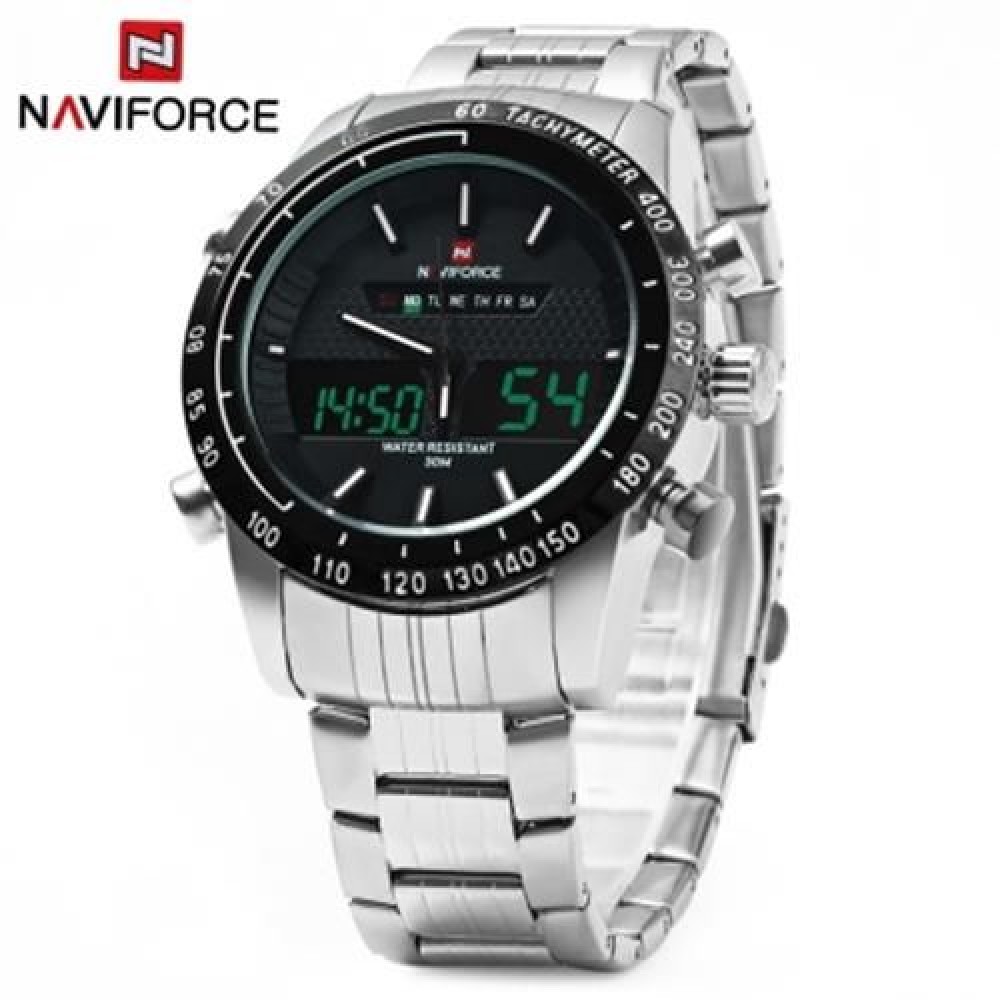 NAVIFORCE NF9024 LUXURY DUAL MOVT MEN QUARTZ WATCH ANALOG DIGITAL LED SPORT WRISTWATCH (WH