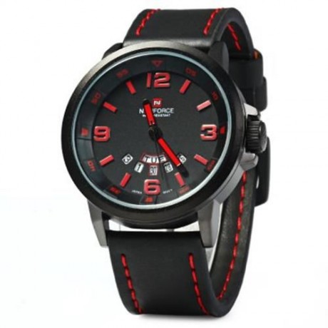 NAVIFORCE NF9028 MEN QUARTZ WATCH ANALOG WRISTWATCH DATE WATCHES PU STRAP (RED)