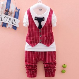 BRITISH STYLE ROUND NECK LONG SLEEVE COTTON BABY BOYS FAUX TWINSET (WINE RED)