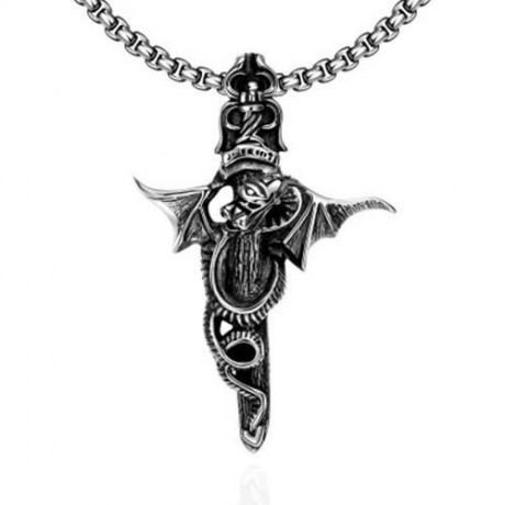 N034 TITANIUM FASHION CHAIN 316L STAINLESS STEEL VINTAGE PENDANT NECKLACE (SILVER GRAY)