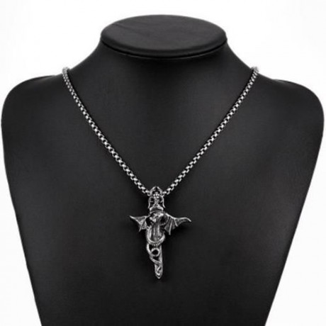 N034 TITANIUM FASHION CHAIN 316L STAINLESS STEEL VINTAGE PENDANT NECKLACE (SILVER GRAY)