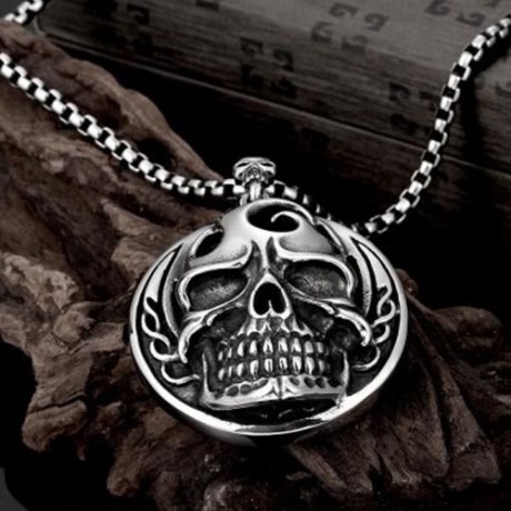 N024 TITANIUM FASHION CHAIN 316L STAINLESS STEEL VINTAGE PENDANT NECKLACE (SILVER GRAY)