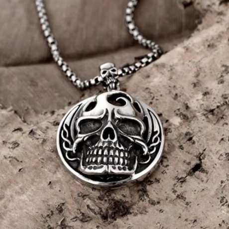 N024 TITANIUM FASHION CHAIN 316L STAINLESS STEEL VINTAGE PENDANT NECKLACE (SILVER GRAY)