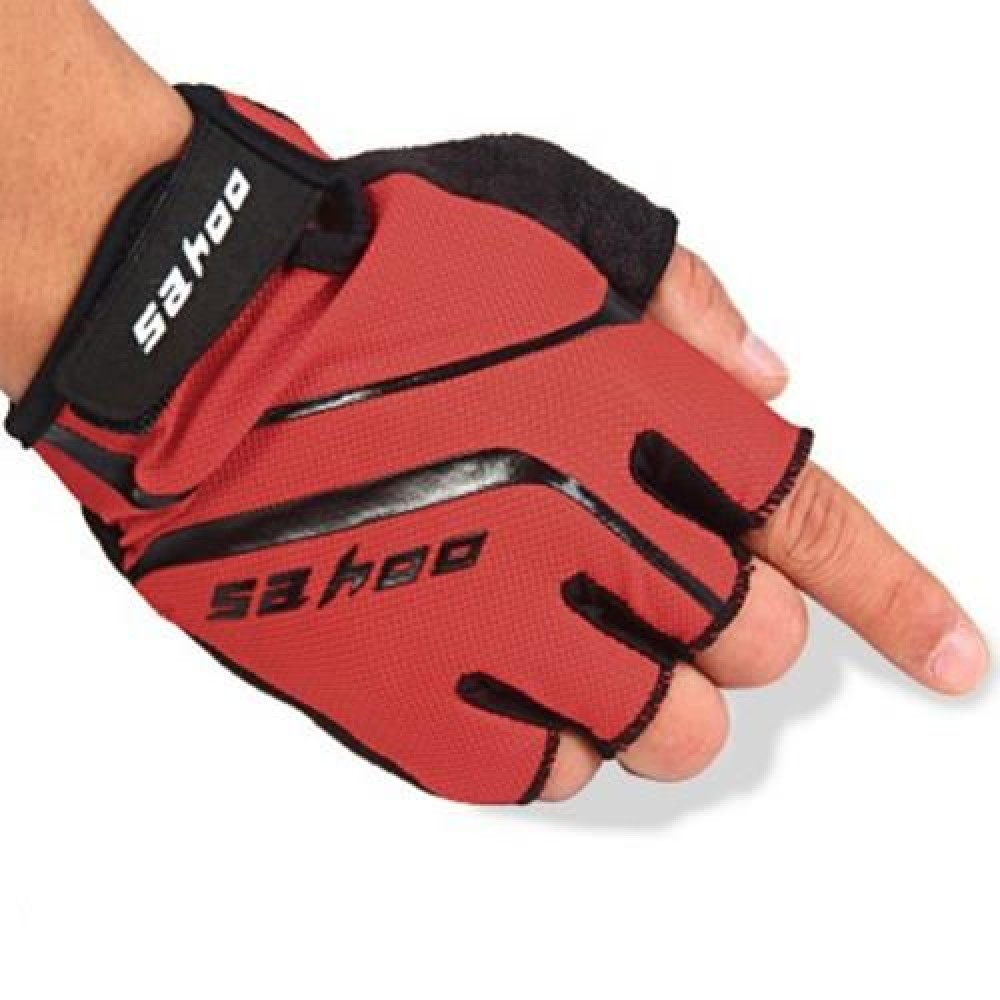 2PCS SAHOO ANTI-SLIP SHOCK-ABSORBING HYDROFUGE HALF FINGER BICYCLE GLOVES WITH GEL PAD (RE 2PCS SAHOO ANTI-SLIP SHOCK-ABSORBING HYDROFUGE HALF FINGER BICYCLE GLOVES WITH GEL PAD (RE