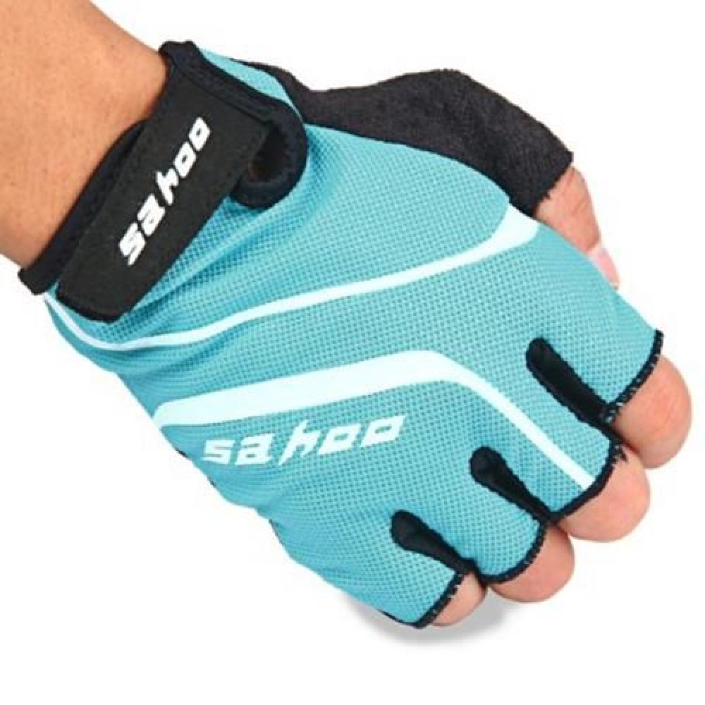 2PCS SAHOO ANTI-SLIP SHOCK-ABSORBING HYDROFUGE HALF FINGER BICYCLE GLOVES WITH GEL PAD (BL 2PCS SAHOO ANTI-SLIP SHOCK-ABSORBING HYDROFUGE HALF FINGER BICYCLE GLOVES WITH GEL PAD (BL