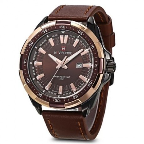 NAVIFORCE 9056 MALE QUARTZ WATCH LEATHER STRAP 3ATM WATER RESISTANT LUMINOUS (BROWN BLACK)