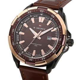 NAVIFORCE 9056 MALE QUARTZ WATCH LEATHER STRAP 3ATM WATER RESISTANT LUMINOUS (BROWN BLACK)
