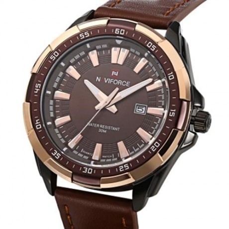 NAVIFORCE 9056 MALE QUARTZ WATCH LEATHER STRAP 3ATM WATER RESISTANT LUMINOUS (BROWN BLACK)