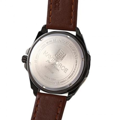 NAVIFORCE 9056 MALE QUARTZ WATCH LEATHER STRAP 3ATM WATER RESISTANT LUMINOUS (BROWN BLACK)