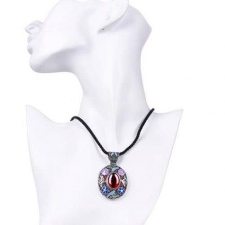 N017-B ANTIQUE GEOMETRIC PATTERN NATIONAL STYLE WOMEN NECKLACE (RED)