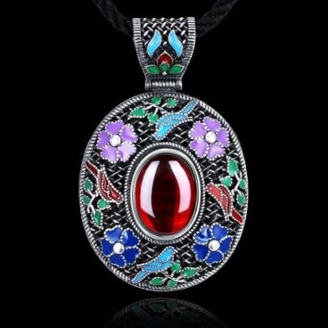 N017-B ANTIQUE GEOMETRIC PATTERN NATIONAL STYLE WOMEN NECKLACE (RED)
