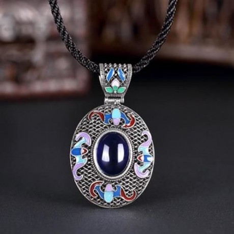 N016-A NATIONAL STYLE NECKLACE FOR WOMEN (SAPPHIRE BLUE)