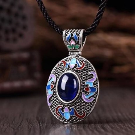 N016-A NATIONAL STYLE NECKLACE FOR WOMEN (SAPPHIRE BLUE)