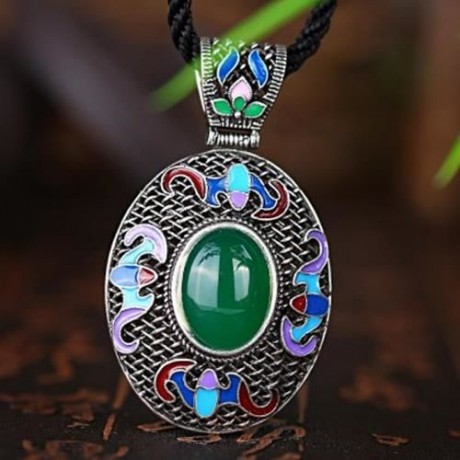 N016-C NATIONAL STYLE NECKLACE FOR LADY (GREEN)