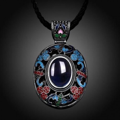 N002-A NATIONAL STYLE DIAMOND NECKLACE FOR WOMEN (BLUE)