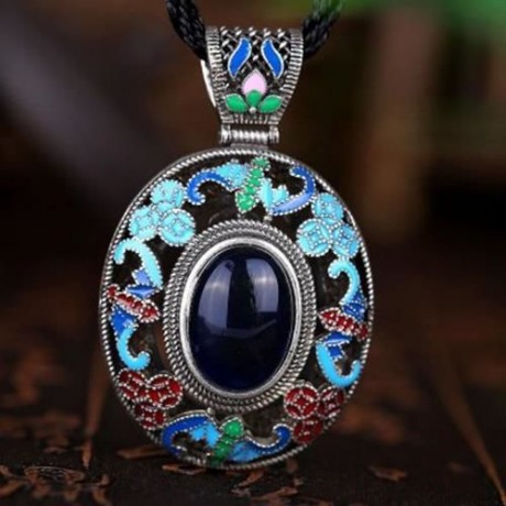 N002-A NATIONAL STYLE DIAMOND NECKLACE FOR WOMEN (BLUE)