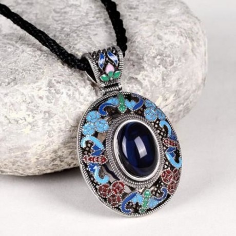 N002-A NATIONAL STYLE DIAMOND NECKLACE FOR WOMEN (BLUE)