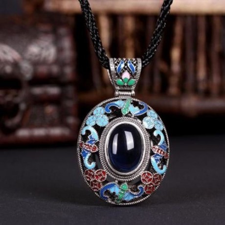 N002-A NATIONAL STYLE DIAMOND NECKLACE FOR WOMEN (BLUE)