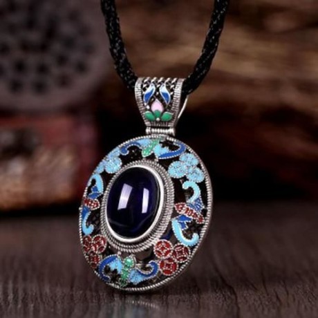 N002-A NATIONAL STYLE DIAMOND NECKLACE FOR WOMEN (BLUE)