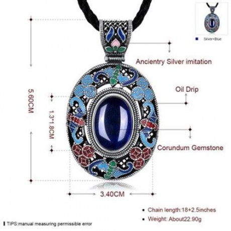 N002-A NATIONAL STYLE DIAMOND NECKLACE FOR WOMEN (BLUE)