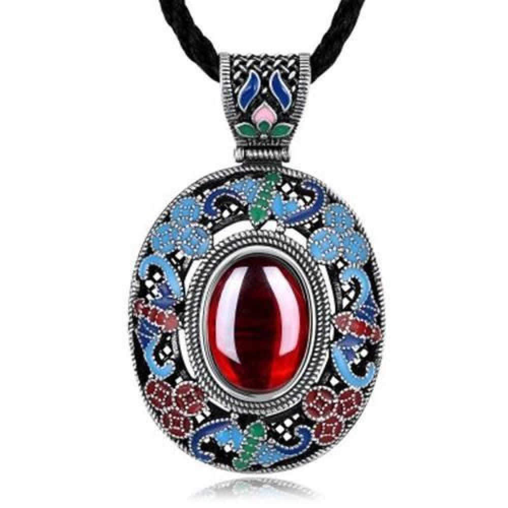 N002-B NATIONAL STYLE DIAMOND NECKLACE FOR WOMEN (RED)