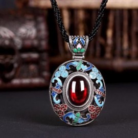 N002-B NATIONAL STYLE DIAMOND NECKLACE FOR WOMEN (RED)