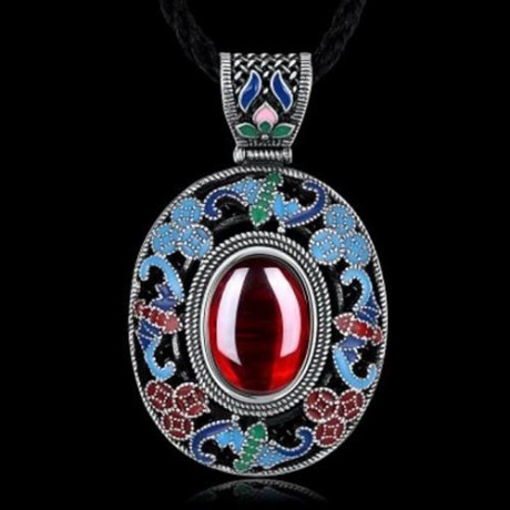 N002-B NATIONAL STYLE DIAMOND NECKLACE FOR WOMEN (RED)