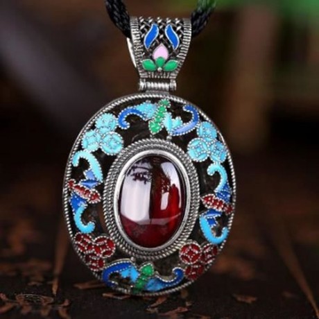 N002-B NATIONAL STYLE DIAMOND NECKLACE FOR WOMEN (RED)