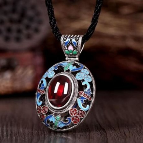 N002-B NATIONAL STYLE DIAMOND NECKLACE FOR WOMEN (RED)