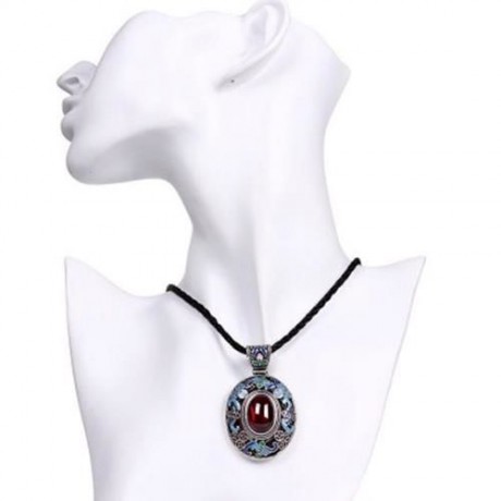 N002-B NATIONAL STYLE DIAMOND NECKLACE FOR WOMEN (RED)
