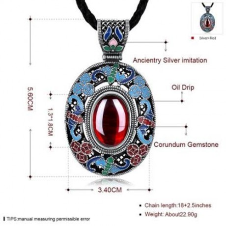 N002-B NATIONAL STYLE DIAMOND NECKLACE FOR WOMEN (RED)