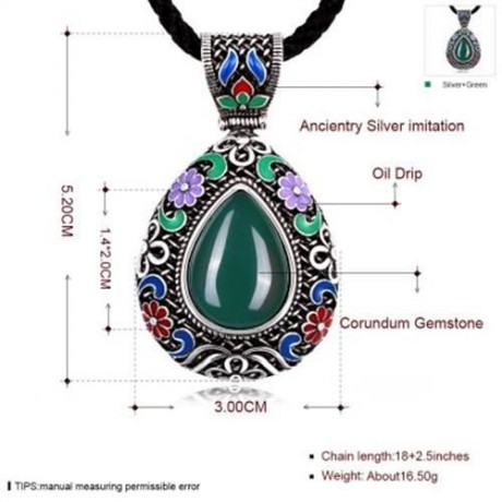 N015-C WOMEN NATIONAL STYLE WATER DROP SHAPE DIAMOND NECKLACE  (GREEN)