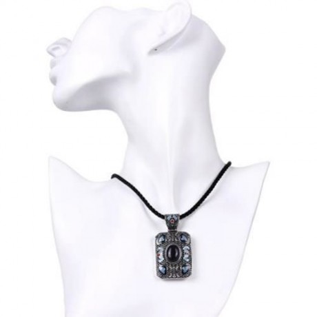 N004-A LADIES NATIONAL STYLE RECTANGLE SHAPE PENDANT NECKLACE (BLUE)