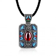 N004-B LADIES NATIONAL STYLE RECTANGLE SHAPE PENDANT NECKLACE (RED)