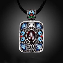 N004-B LADIES NATIONAL STYLE RECTANGLE SHAPE PENDANT NECKLACE (RED)