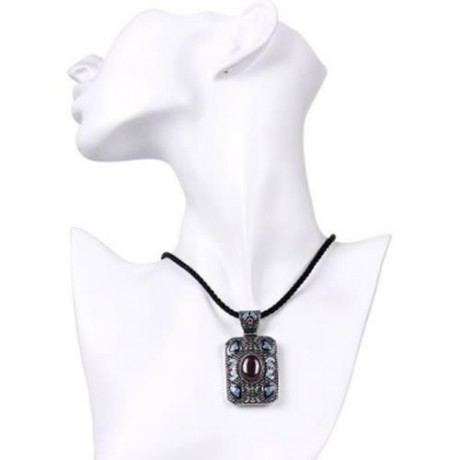 N004-B LADIES NATIONAL STYLE RECTANGLE SHAPE PENDANT NECKLACE (RED)
