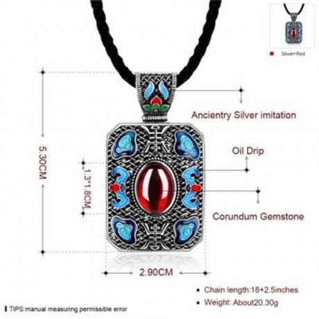 N004-B LADIES NATIONAL STYLE RECTANGLE SHAPE PENDANT NECKLACE (RED)