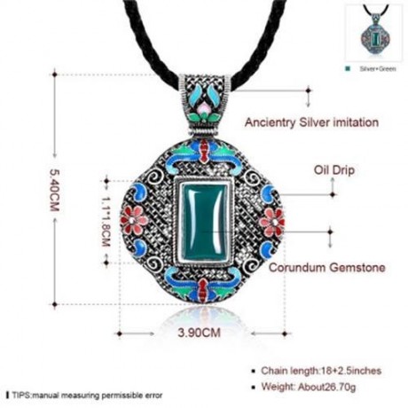 N005-C WOMEN ANTIQUE NATIONAL STYLE CARVING PENDANT NECKLACE (GREEN)