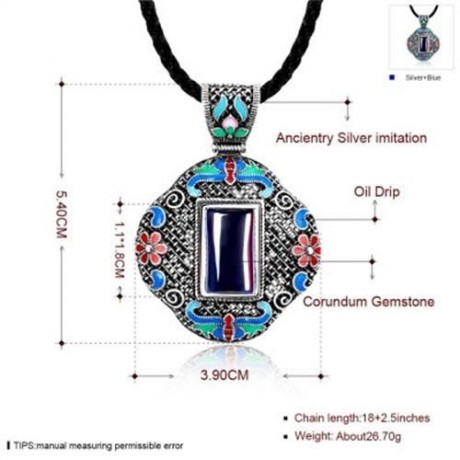N005-A WOMEN ANTIQUE NATIONAL STYLE CARVING PENDANT NECKLACE (BLUE)