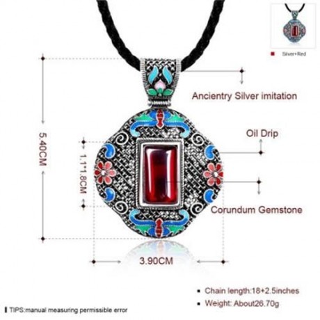 N005-B WOMEN ANTIQUE NATIONAL STYLE CARVING PENDANT NECKLACE (RED)