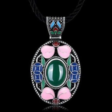 N001-C WOMEN VINTAGE NATIONAL STYLE NECKLACE (GREEN)