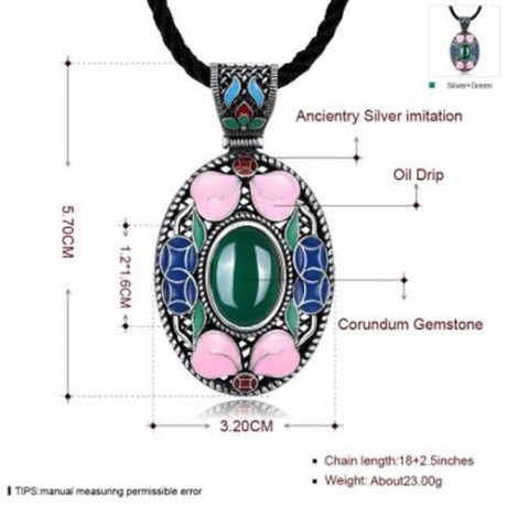N001-C WOMEN VINTAGE NATIONAL STYLE NECKLACE (GREEN)