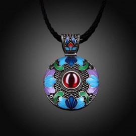 N007-B ROUND DIAMOND NATIONAL STYLE NECKLACE FOR WOMEN (RED)