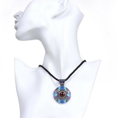 N007-B ROUND DIAMOND NATIONAL STYLE NECKLACE FOR WOMEN (RED)