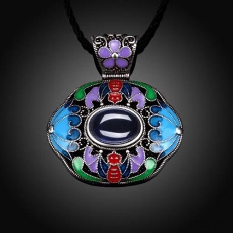 N006-A LADIES OLD CLASSICAL NATIONAL STYLE NECKLACE (BLUE)